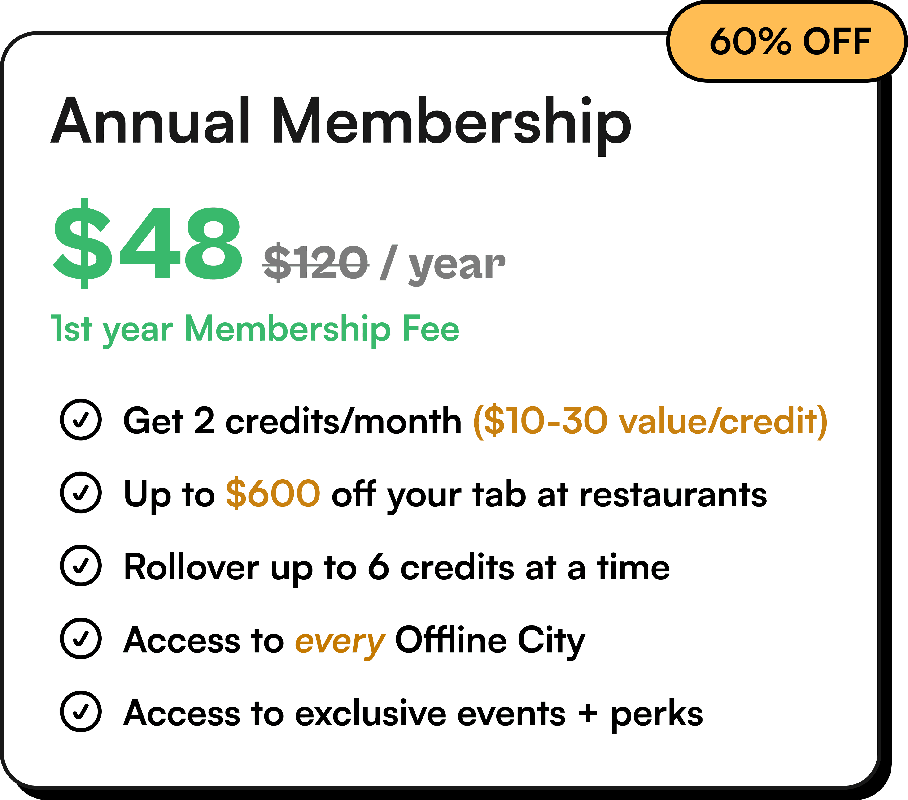 Offline membership pricing: annual plan