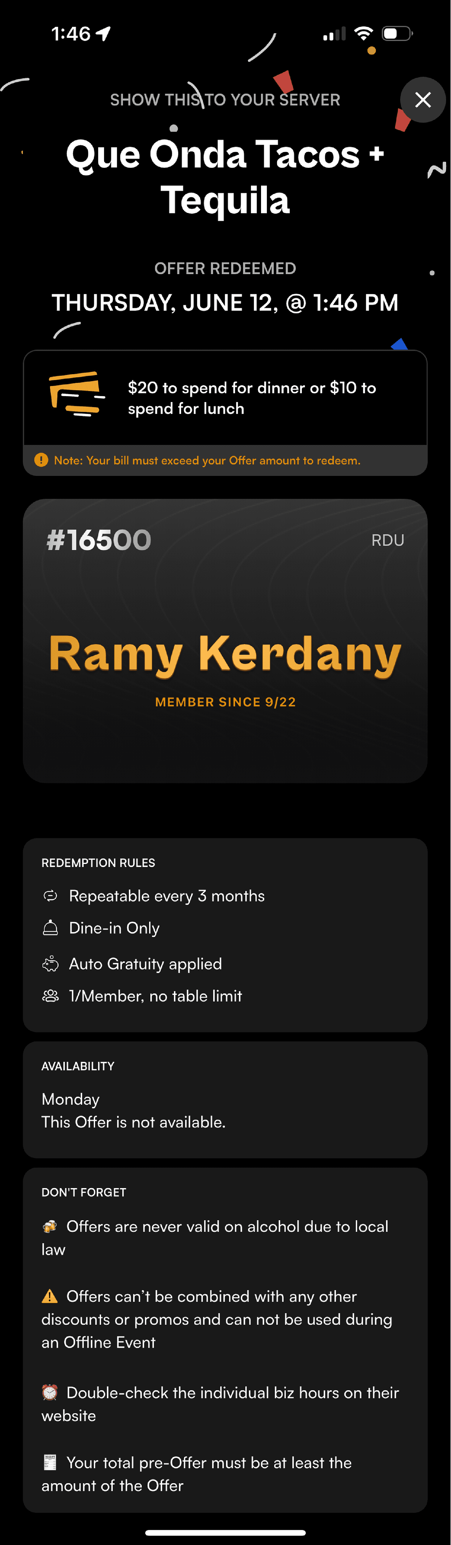 How does the Offline Member App and redemption process work? screenshot