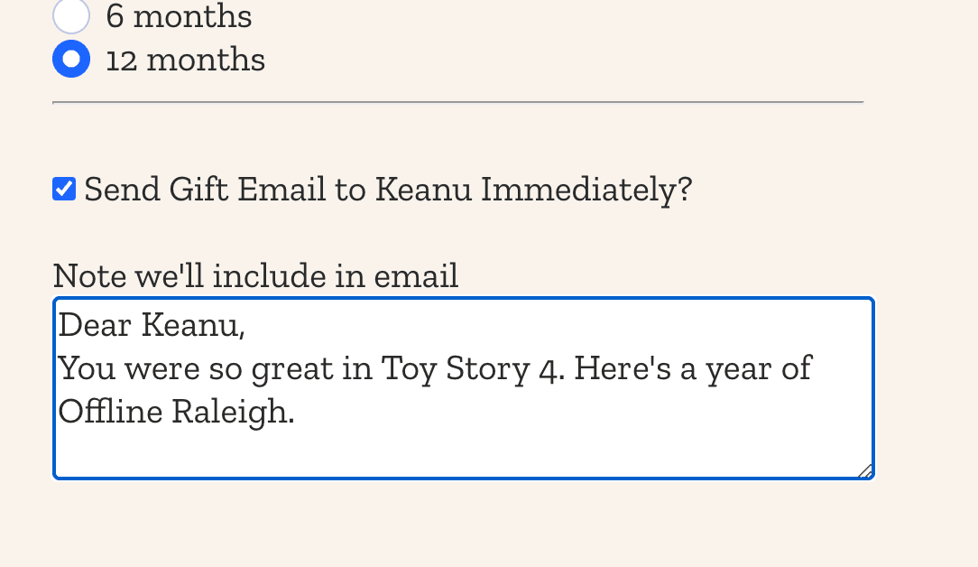 Gifting FAQ screenshot