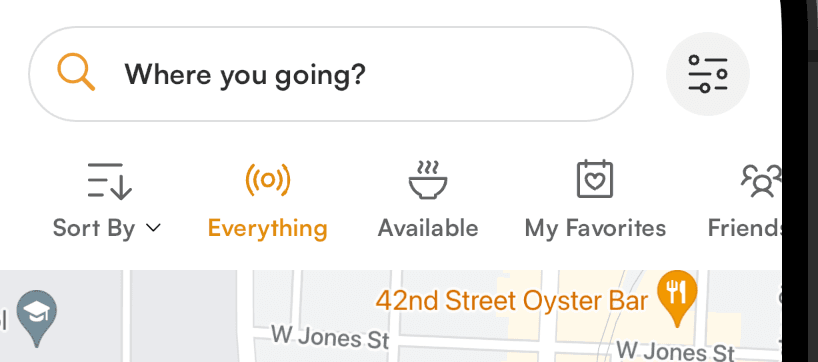 Filters in the app screenshot